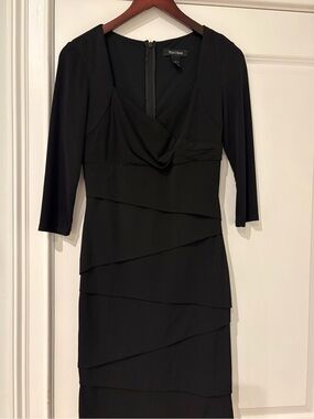 White House Black Market Black Layered Long-Sleeve Sheath Dress